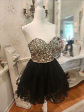 Aspeed Y2K Black Tulle Beaded Strapless Party LA Cocktail Party Dress Small